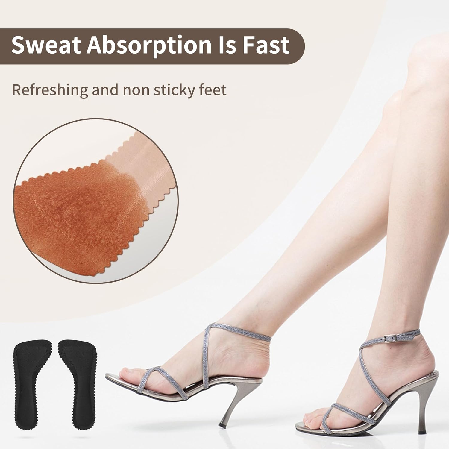 2 Pairs Adhesive High Heel Inserts Women 3/4 Cushioning Insoles for Heels Anti-Slip Invisible Slim Liners Ball of Foot & Arch Support Sponge Leather Relieve Pain Black - - Image 2