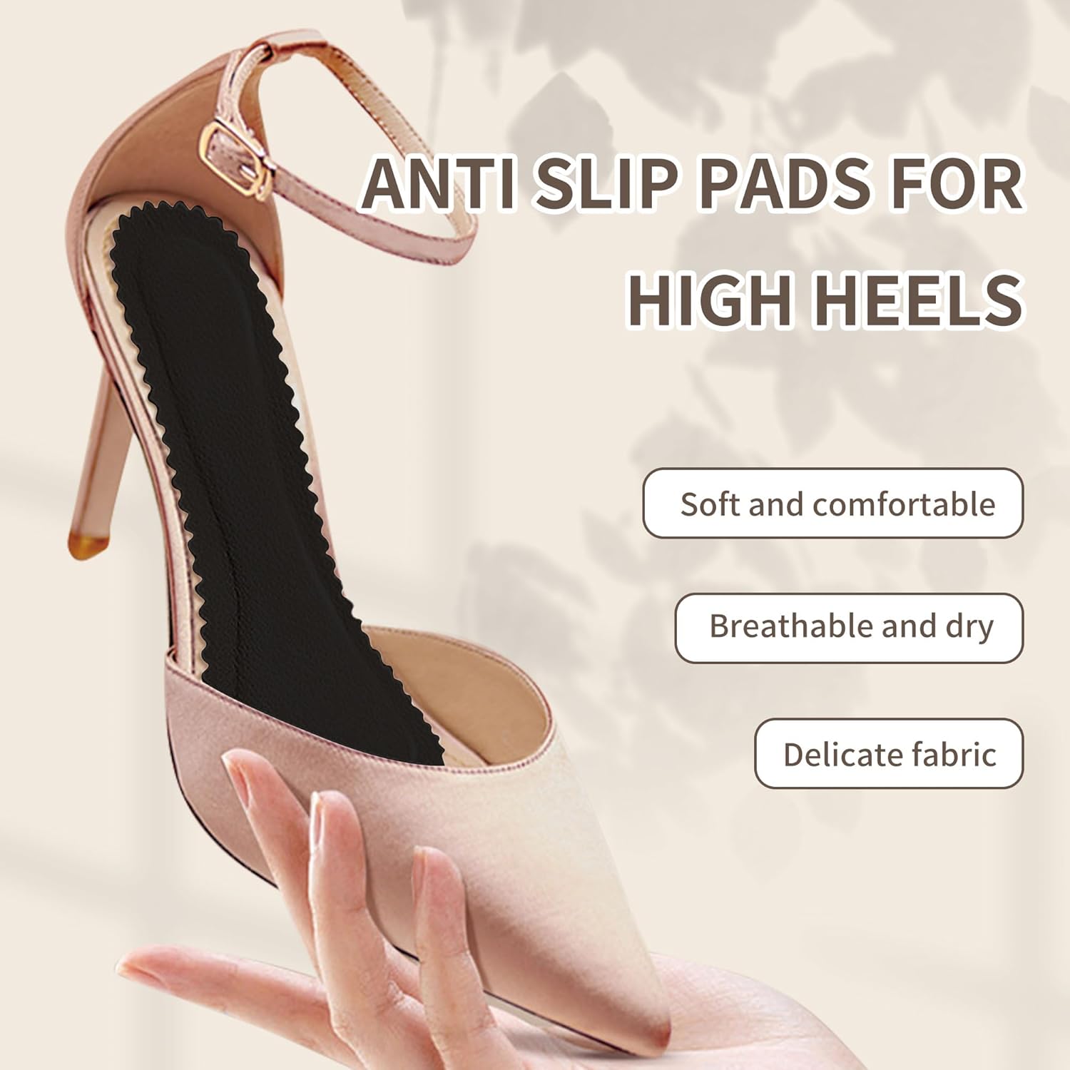 2 Pairs Adhesive High Heel Inserts Women 3/4 Cushioning Insoles for Heels Anti-Slip Invisible Slim Liners Ball of Foot & Arch Support Sponge Leather Relieve Pain Black - - Image 3