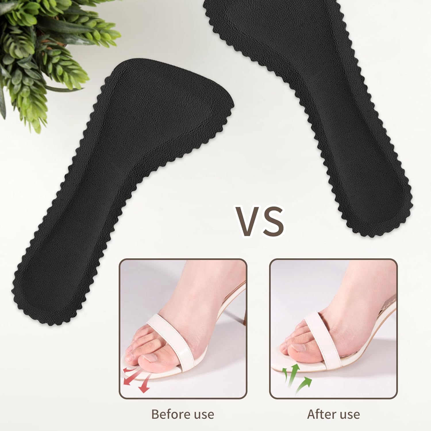 2 Pairs Adhesive High Heel Inserts Women 3/4 Cushioning Insoles for Heels Anti-Slip Invisible Slim Liners Ball of Foot & Arch Support Sponge Leather Relieve Pain Black - - Image 4