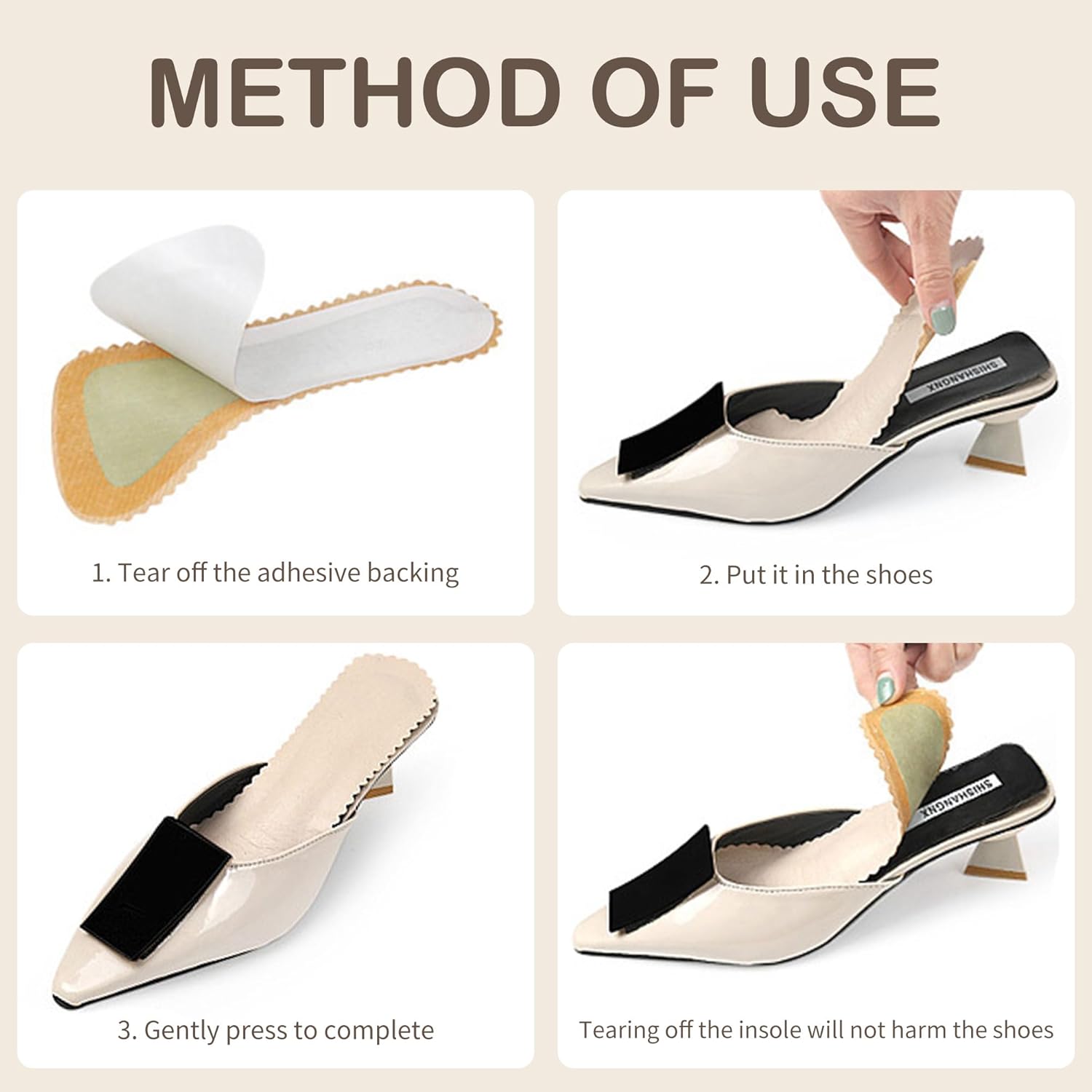 2 Pairs Adhesive High Heel Inserts Women 3/4 Cushioning Insoles for Heels Anti-Slip Invisible Slim Liners Ball of Foot & Arch Support Sponge Leather Relieve Pain Black - - Image 7