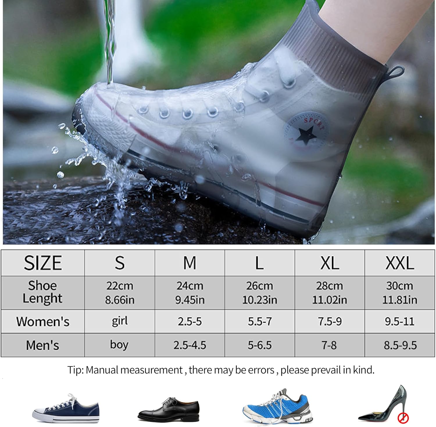 Shoe Covers Waterproof Rain Shoes Reusable Foldable Boots Slip Resistant Rubber Sole Overshoes Protectors for Cleaning Camping Travel Galoshes with Buttons Gray XX-Large - Image 2