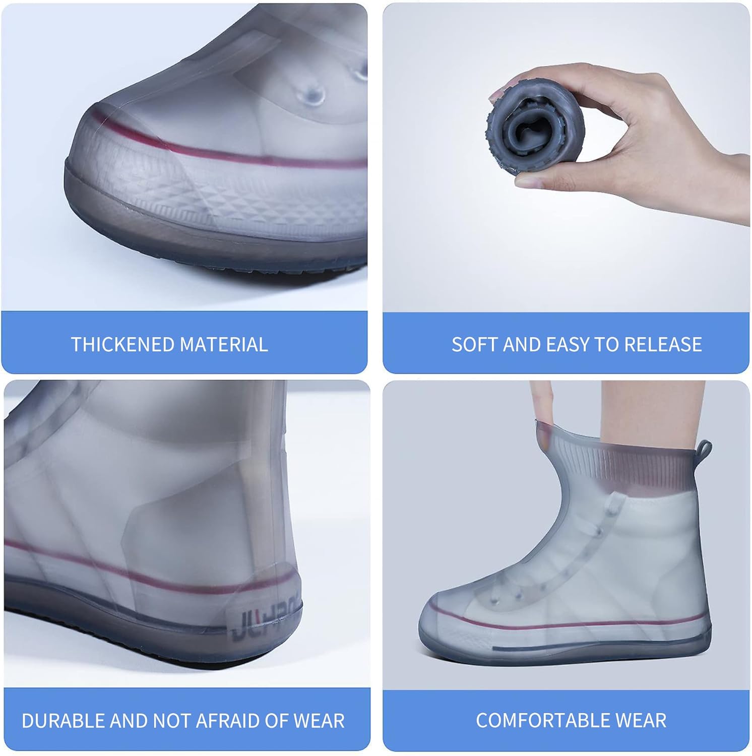Shoe Covers Waterproof Rain Shoes Reusable Foldable Boots Slip Resistant Rubber Sole Overshoes Protectors for Cleaning Camping Travel Galoshes with Buttons Gray XX-Large - Image 3