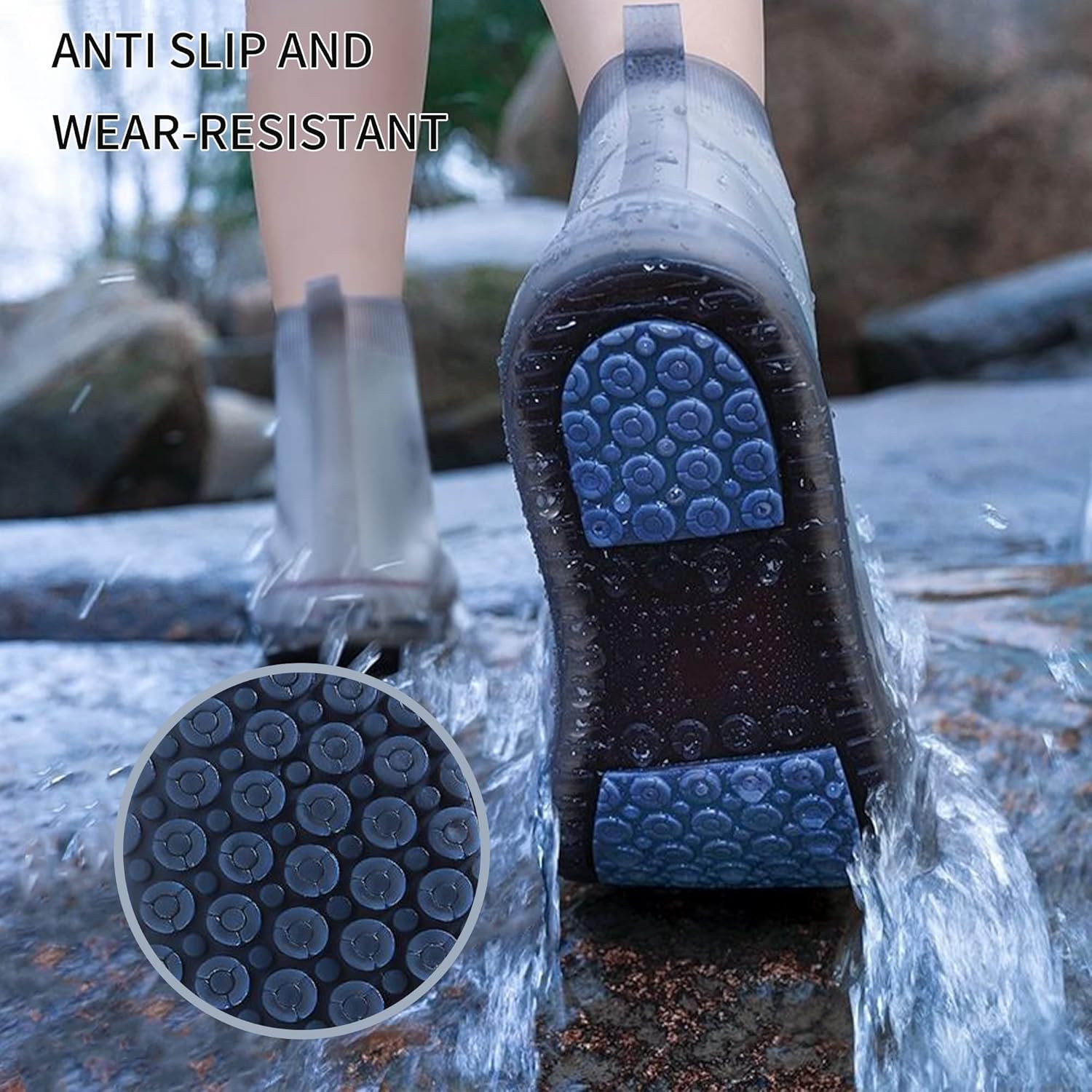 Shoe Covers Waterproof Rain Shoes Reusable Foldable Boots Slip Resistant Rubber Sole Overshoes Protectors for Cleaning Camping Travel Galoshes with Buttons Gray XX-Large - Image 4