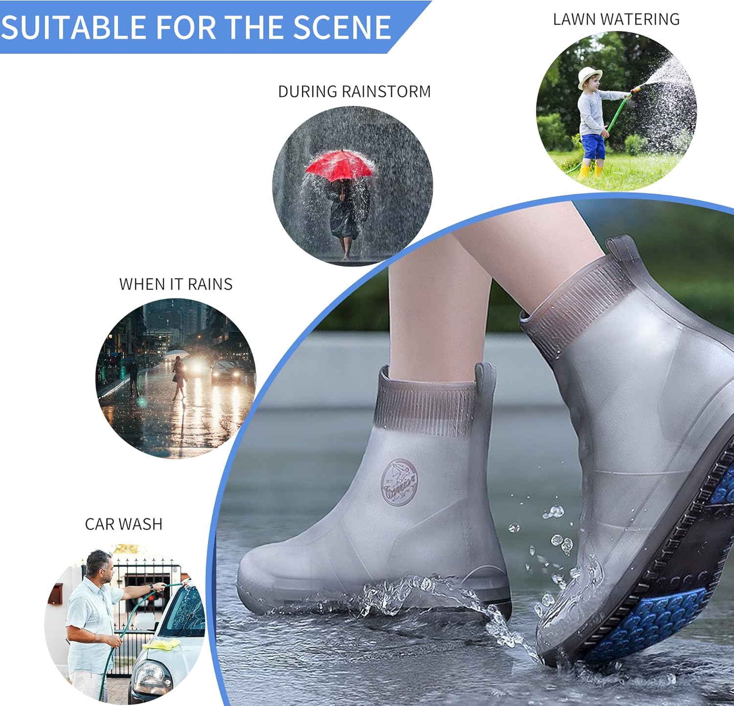 Shoe Covers Waterproof Rain Shoes Reusable Foldable Boots Slip Resistant Rubber Sole Overshoes Protectors for Cleaning Camping Travel Galoshes with Buttons Gray XX-Large - Image 6