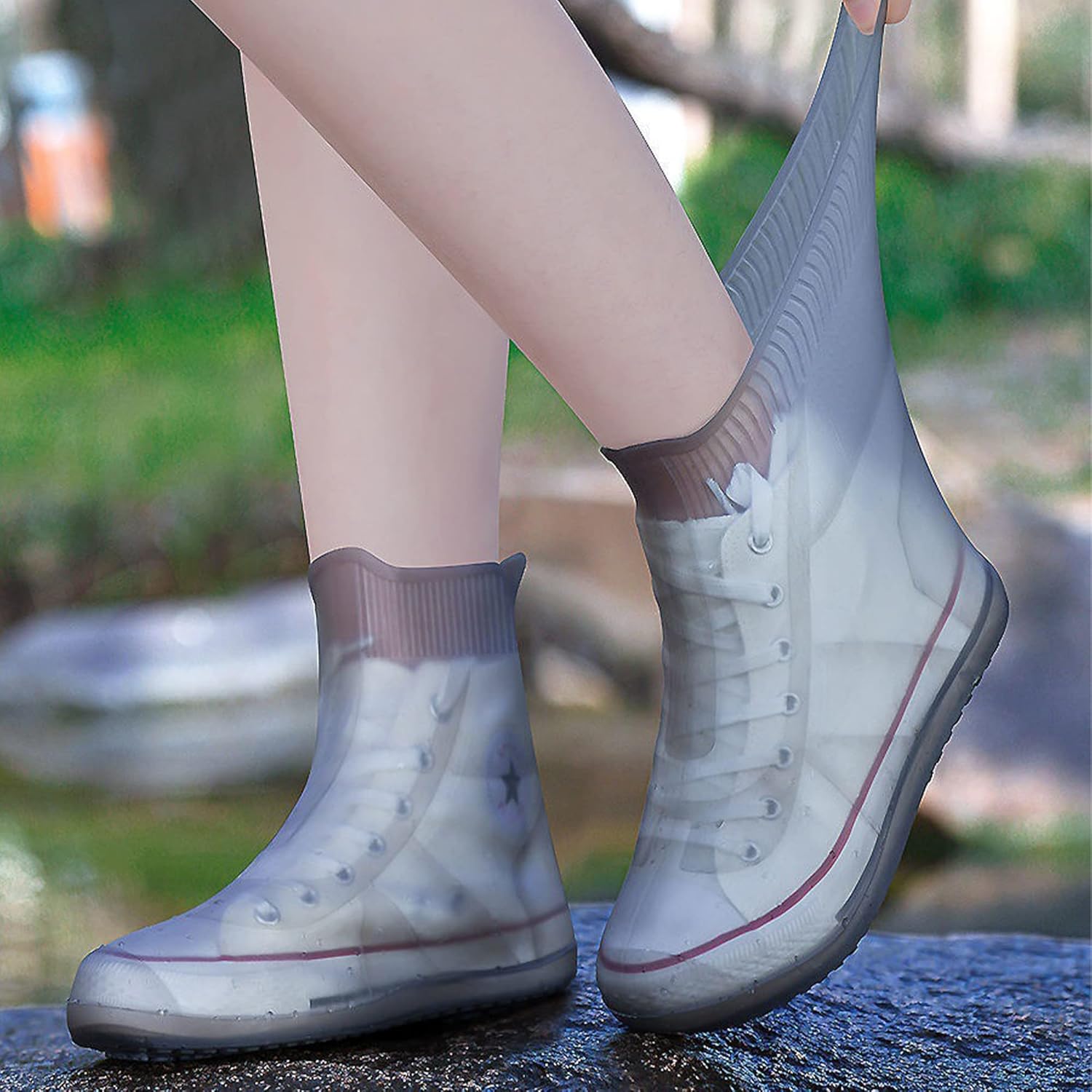 Shoe Covers Waterproof Rain Shoes Reusable Foldable Boots Slip Resistant Rubber Sole Overshoes Protectors for Cleaning Camping Travel Galoshes with Buttons Gray XX-Large - Image 8