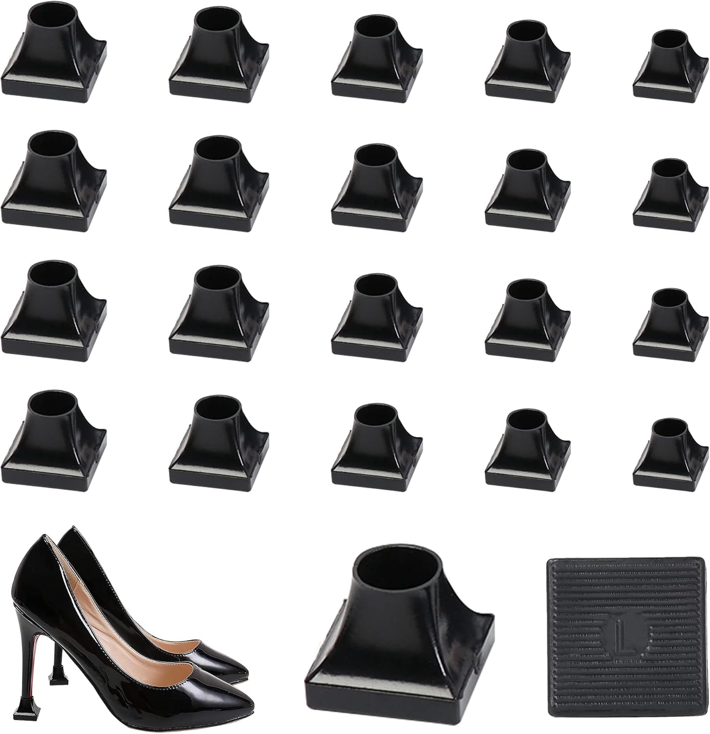 High Heel Protectors- Stoppers Repair Caps Covers for Walking on Grass and Uneven Road Cover Cups Perfect Wedding Outdoor Events (Square-black-10 Pairs) Square-black-10 Pairs - - Image 1