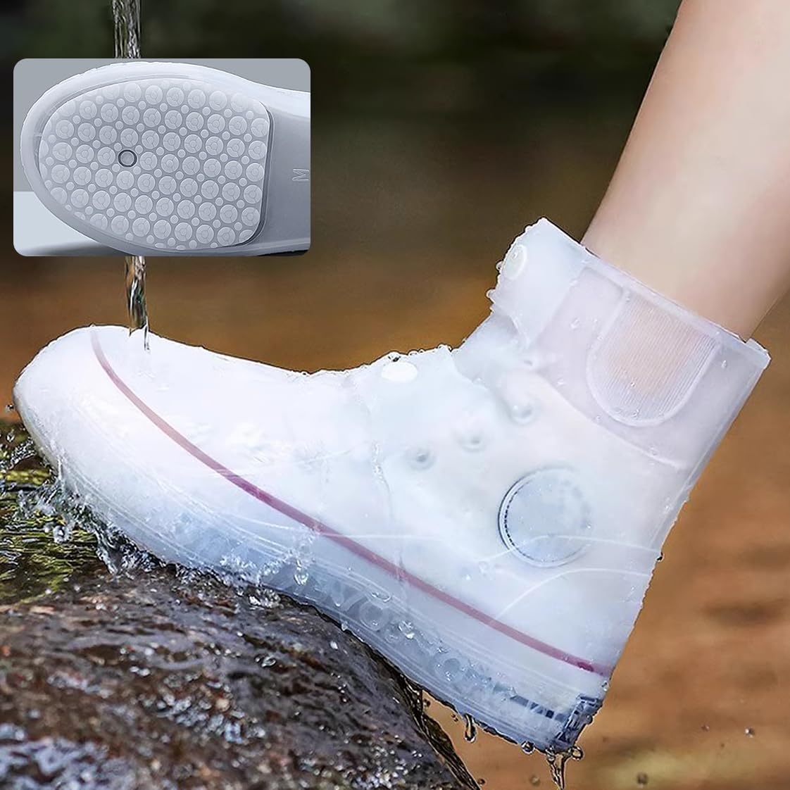 Rain Boot Covers Waterproof Shoe Silicone Protector Overshoes Sand Control Non-Slip Foldable Reusable Galoshes for Men Women Rainy Outdoor Cycling Fishing Camping White XL - Image 1