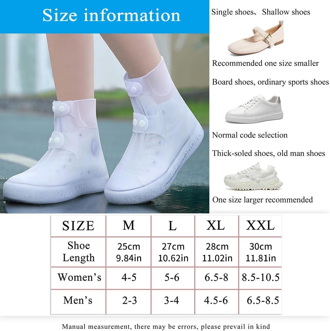 Rain Boot Covers Waterproof Shoe Silicone Protector Overshoes Sand Control Non-Slip Foldable Reusable Galoshes for Men Women Rainy Outdoor Cycling Fishing Camping White XL - Image 2