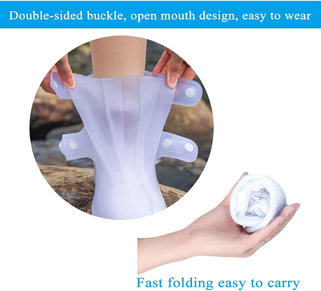 Rain Boot Covers Waterproof Shoe Silicone Protector Overshoes Sand Control Non-Slip Foldable Reusable Galoshes for Men Women Rainy Outdoor Cycling Fishing Camping White XL - Image 4