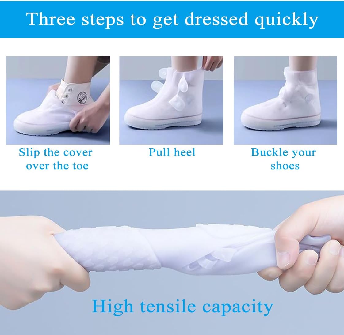 Rain Boot Covers Waterproof Shoe Silicone Protector Overshoes Sand Control Non-Slip Foldable Reusable Galoshes for Men Women Rainy Outdoor Cycling Fishing Camping White XL - Image 6