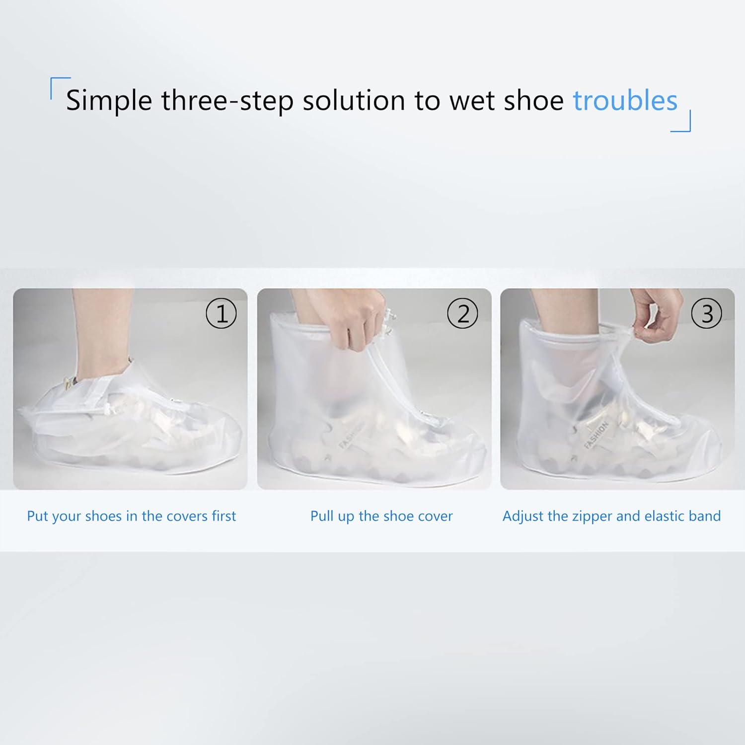 Rain Boot Waterproof Shoes Covers, Sand Control Non-Slip Shoe Cover Galoshes, PVC Rubber Sole Reusable Snow Boots Overshoes for Cycling Outdoor Camping Fishing Garden Travel (XXL, Transparent) - Image 8
