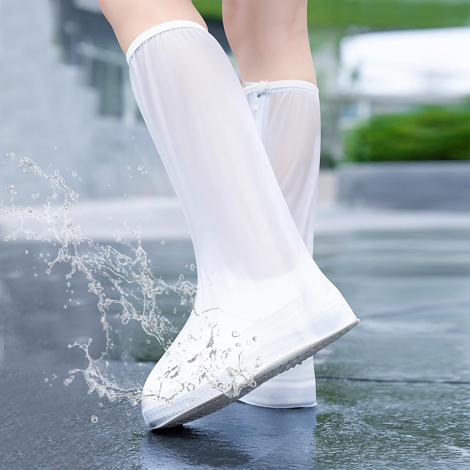 Waterproof Rain Shoe Cover Reusable Non-Slip Rainproof Boot Covers with Zipper Slip Resistance Overshoes Mud Snow Protector Hiking Climbing Camping Outdoor Sports Travel White X-Large - Image 1