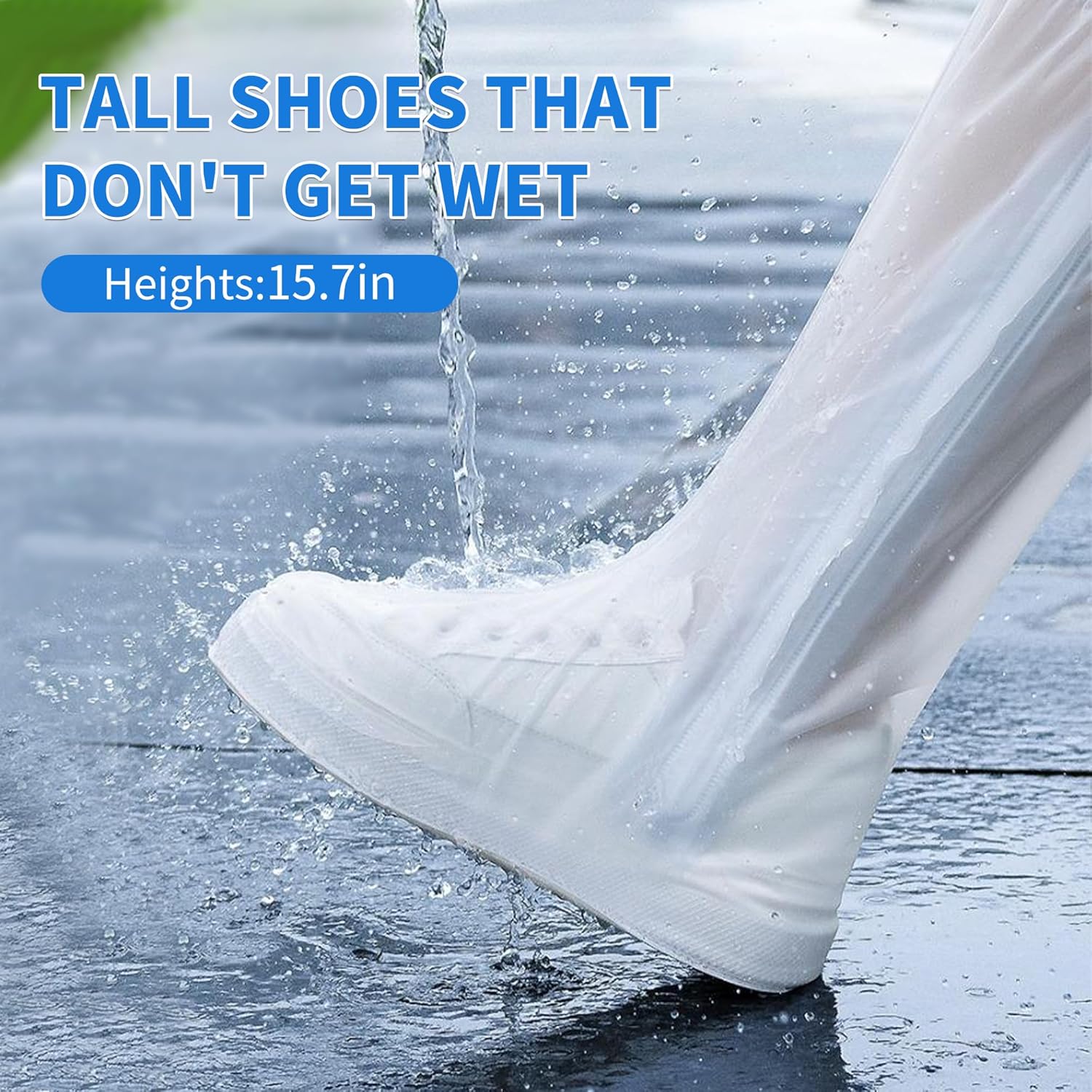 Waterproof Rain Shoe Cover Reusable Non-Slip Rainproof Boot Covers with Zipper Slip Resistance Overshoes Mud Snow Protector Hiking Climbing Camping Outdoor Sports Travel White X-Large - Image 3