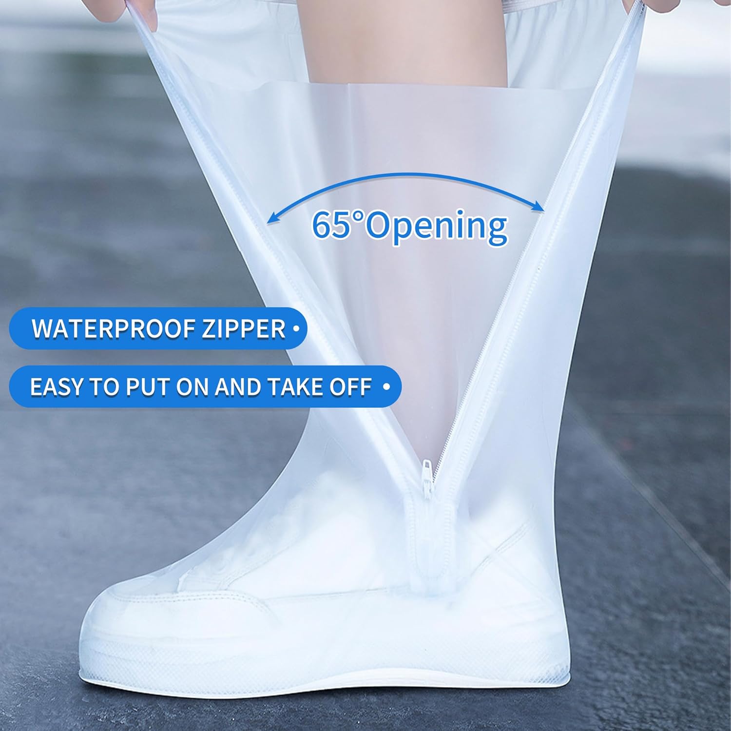 Waterproof Rain Shoe Cover Reusable Non-Slip Rainproof Boot Covers with Zipper Slip Resistance Overshoes Mud Snow Protector Hiking Climbing Camping Outdoor Sports Travel White X-Large - Image 4