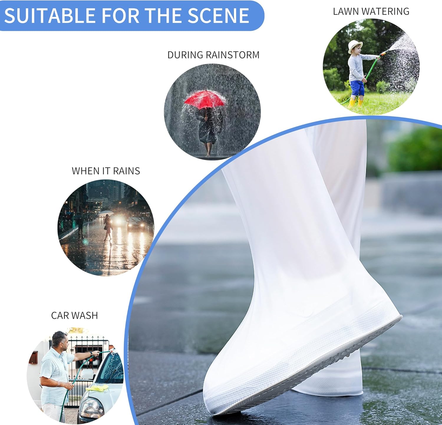 Waterproof Rain Shoe Cover Reusable Non-Slip Rainproof Boot Covers with Zipper Slip Resistance Overshoes Mud Snow Protector Hiking Climbing Camping Outdoor Sports Travel White X-Large - Image 7