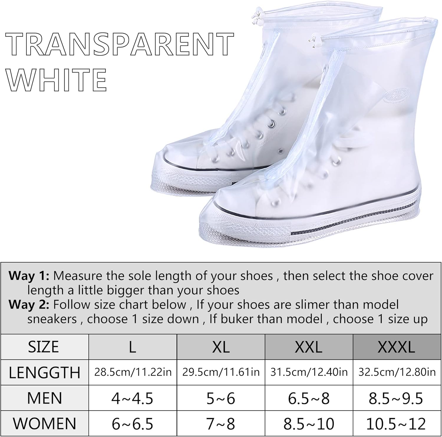 Rain Shoe Covers- Waterproof Sand Control Non-Slip Overshoes Covers Women Men Kids Outdoor Foldable Reusable PVC Rubber Sole Medium Top - XX-Large - Image 2