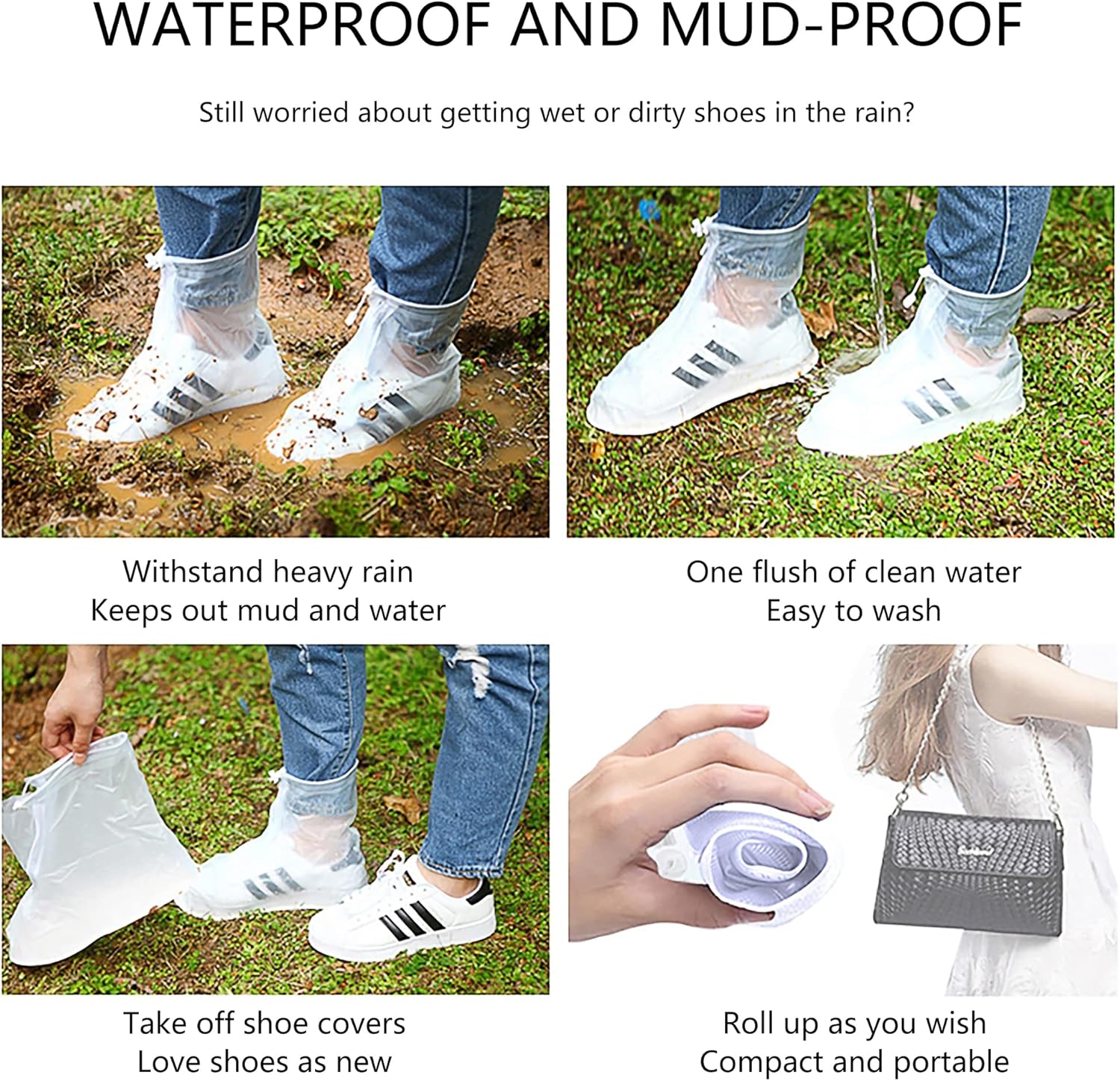 Rain Shoe Covers- Waterproof Sand Control Non-Slip Overshoes Covers Women Men Kids Outdoor Foldable Reusable PVC Rubber Sole Medium Top - XX-Large - Image 7