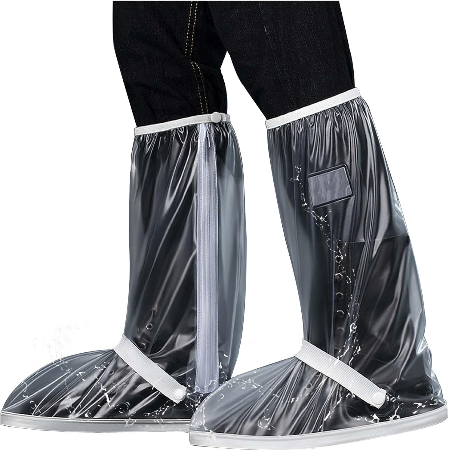 Waterproof Rain Shoe Covers Men Reusable Foldable Snow Boot with Reflector Non Slip Protector for Raining Day,Cycling,Gardening,Fishing,Hiking, Farming Transparent X-Large - Image 1