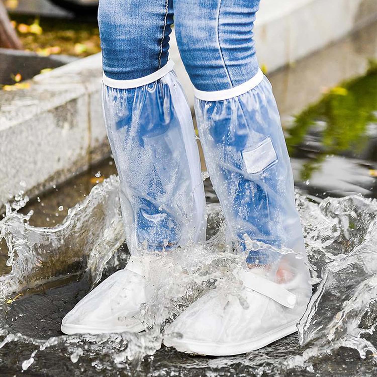 Waterproof Rain Shoe Covers Men Reusable Foldable Snow Boot with Reflector Non Slip Protector for Raining Day,Cycling,Gardening,Fishing,Hiking, Farming Transparent X-Large - Image 3