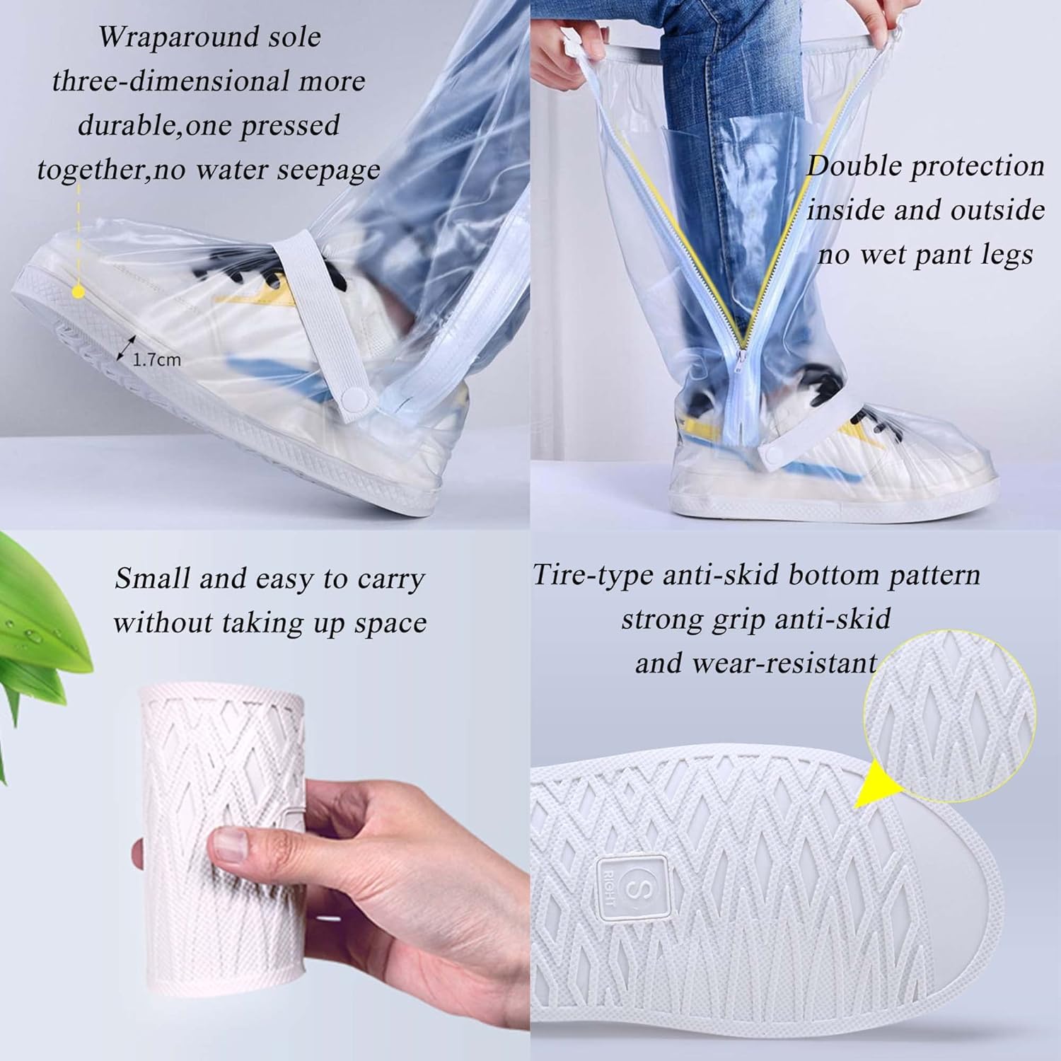 Waterproof Rain Shoe Covers Men Reusable Foldable Snow Boot with Reflector Non Slip Protector for Raining Day,Cycling,Gardening,Fishing,Hiking, Farming Transparent X-Large - Image 4