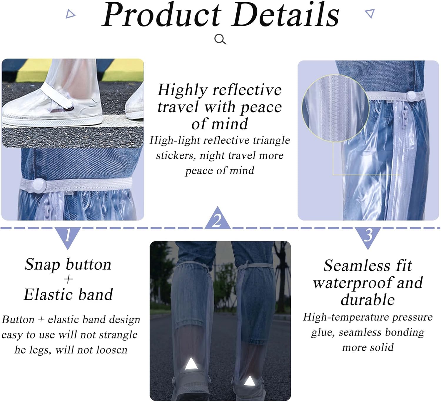 Waterproof Rain Shoe Covers Men Reusable Foldable Snow Boot with Reflector Non Slip Protector for Raining Day,Cycling,Gardening,Fishing,Hiking, Farming Transparent X-Large - Image 5