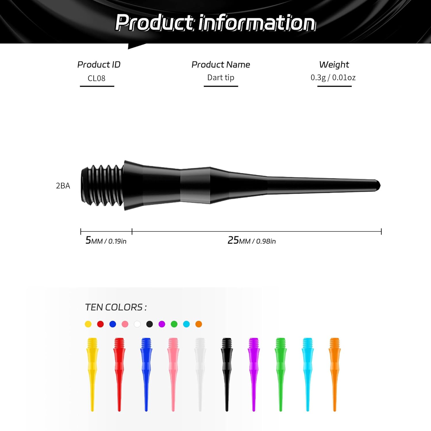 2BA Thread Soft Tip Dart Points 500 Pack, 10 Colors, Plastic Tips Replacement,Darts Accessories 500pcs - - Image 2