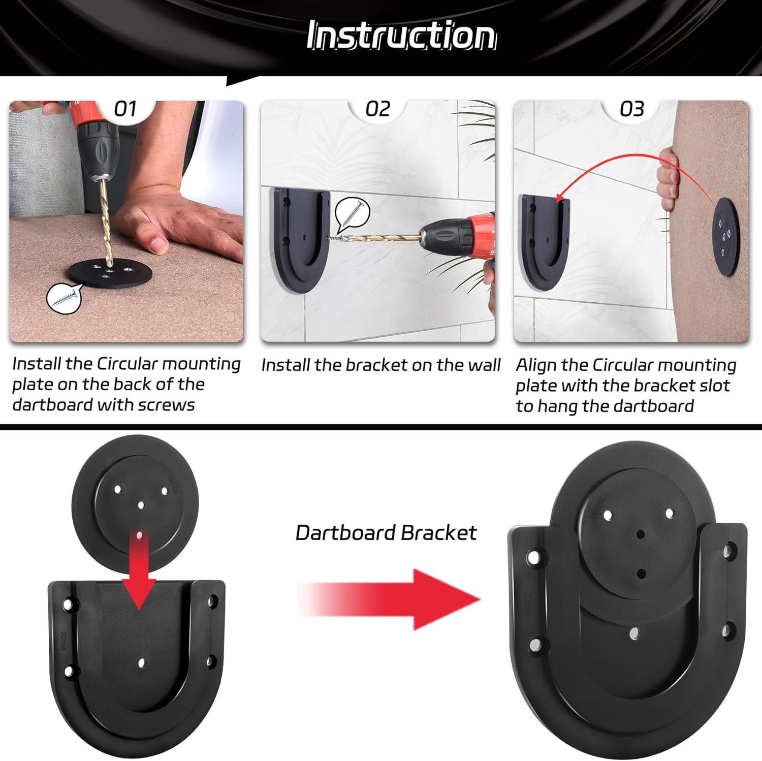 Dartboard Mounting Bracket,Dartboard Bracket Hanging Dartboards Professional,Black Black O Shaped - Image 3