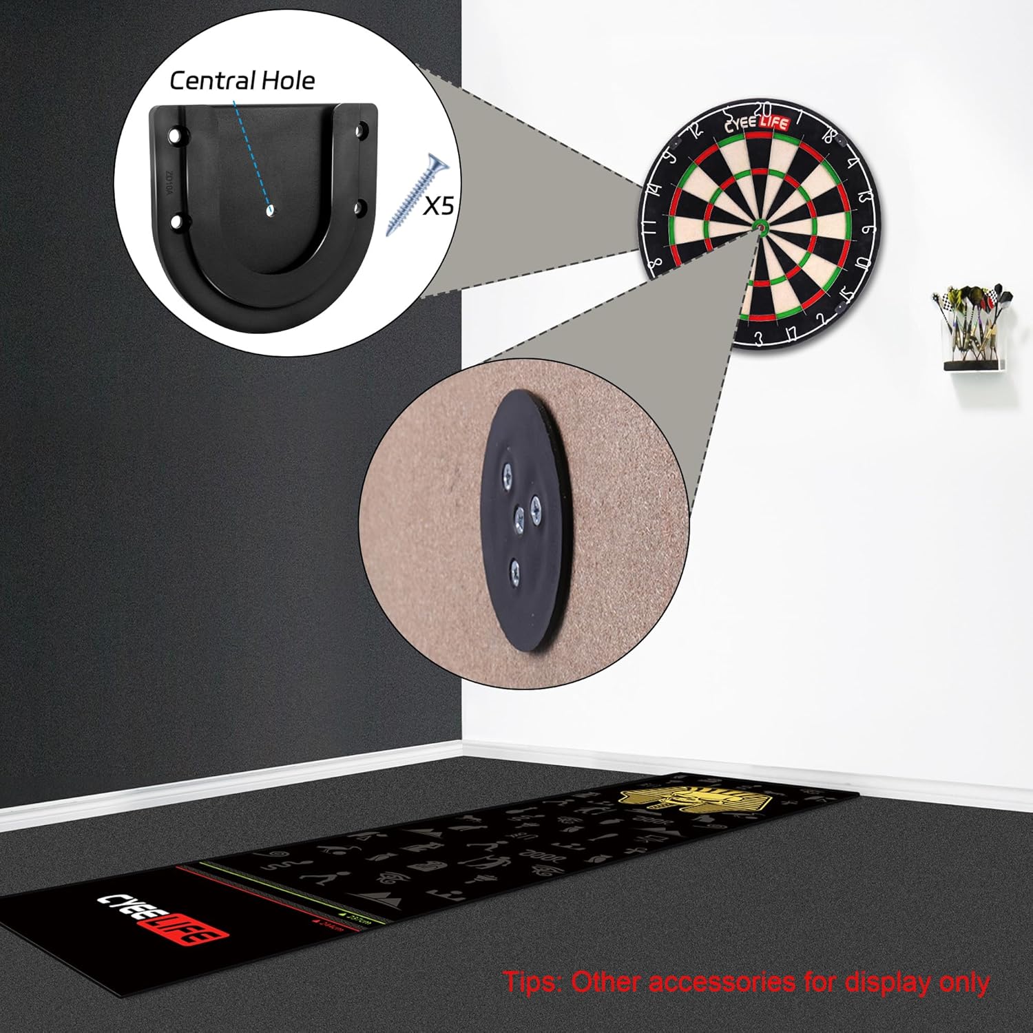 Dartboard Mounting Bracket,Dartboard Bracket Hanging Dartboards Professional,Black Black O Shaped - Image 5