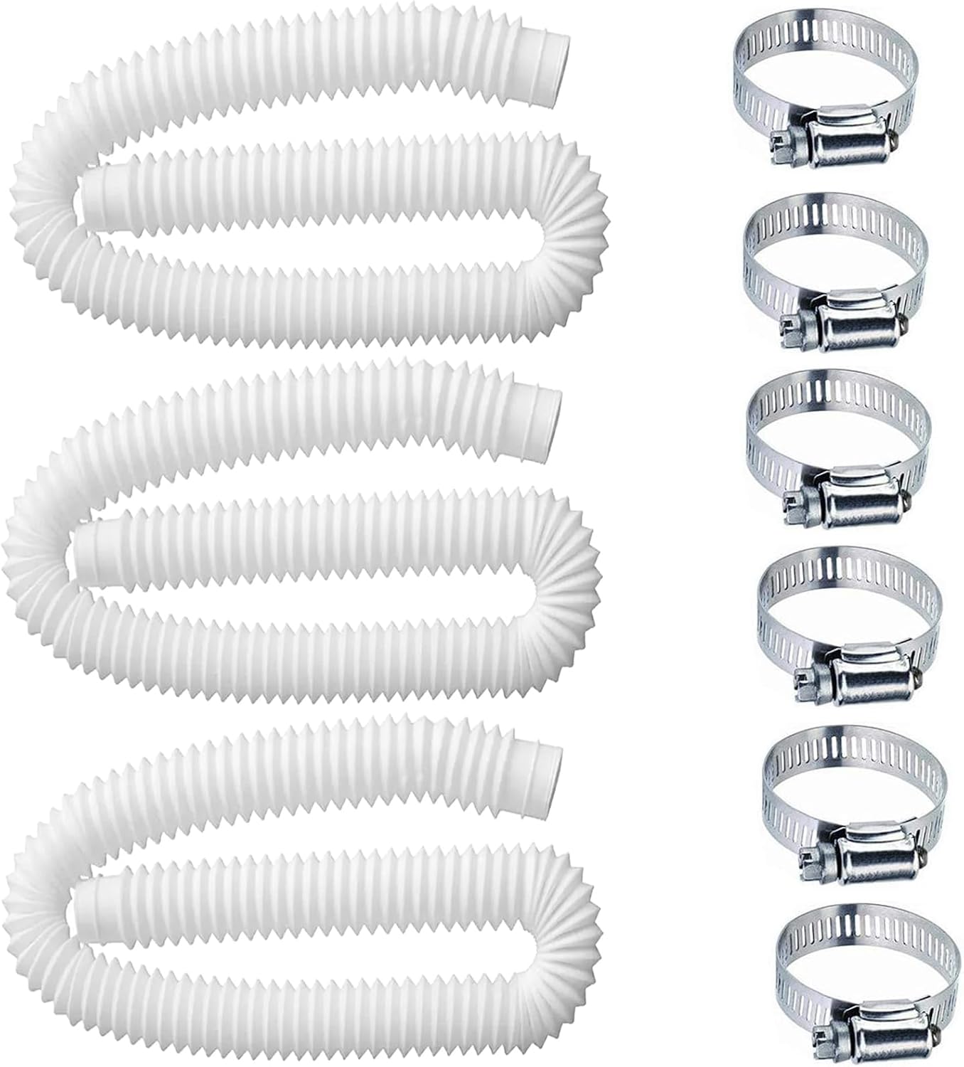 Pool Hoses for Above Ground Pools,1.25 x 59 Inch Filter Hose,Compatible with Intex Pump 607,637 With 8 Metal Clamps (3 Pack) (3) - - Image 1