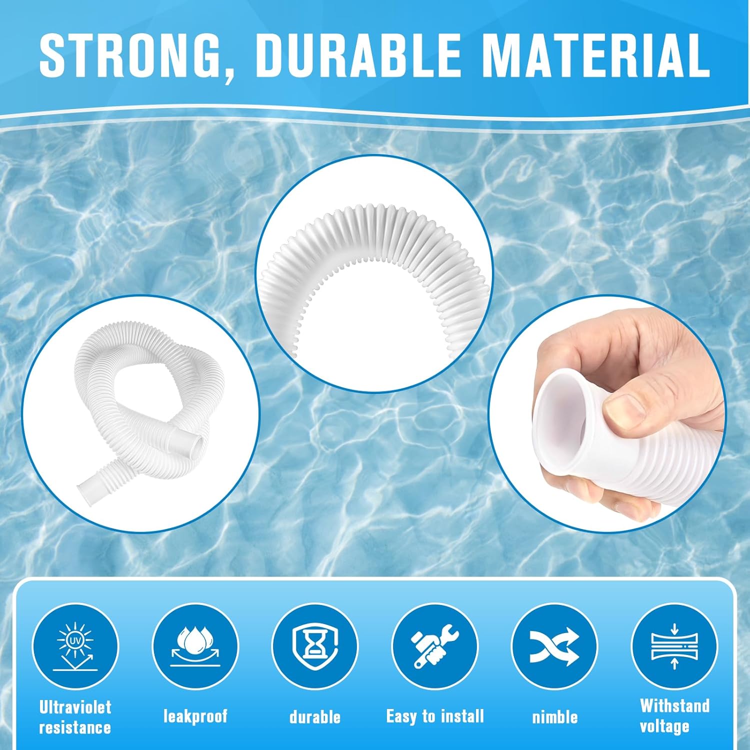 Pool Hoses for Above Ground Pools,1.25 x 59 Inch Filter Hose,Compatible with Intex Pump 607,637 With 8 Metal Clamps (3 Pack) (3) - - Image 4