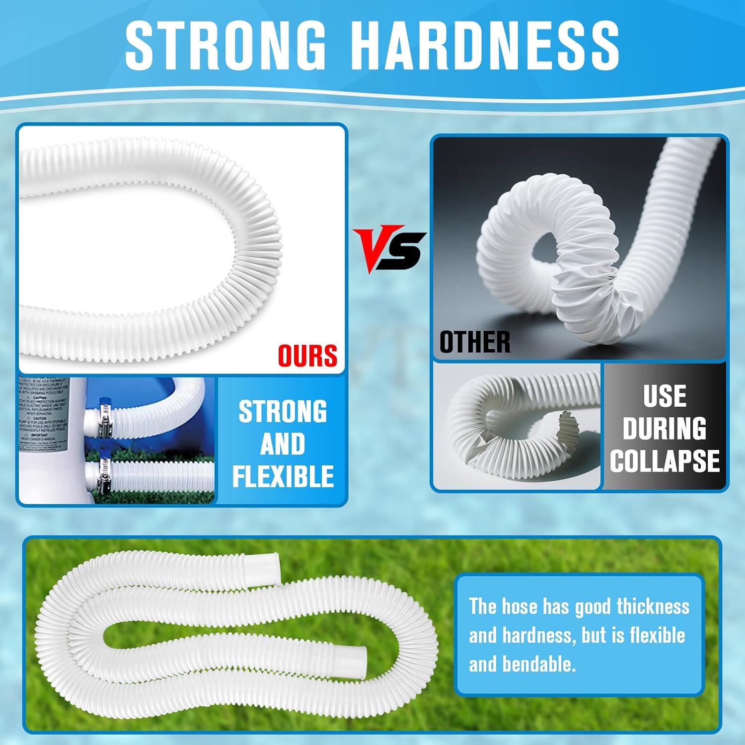 Pool Hoses for Above Ground Pools,1.25 x 59 Inch Filter Hose,Compatible with Intex Pump 607,637 With 8 Metal Clamps (3 Pack) (3) - - Image 5