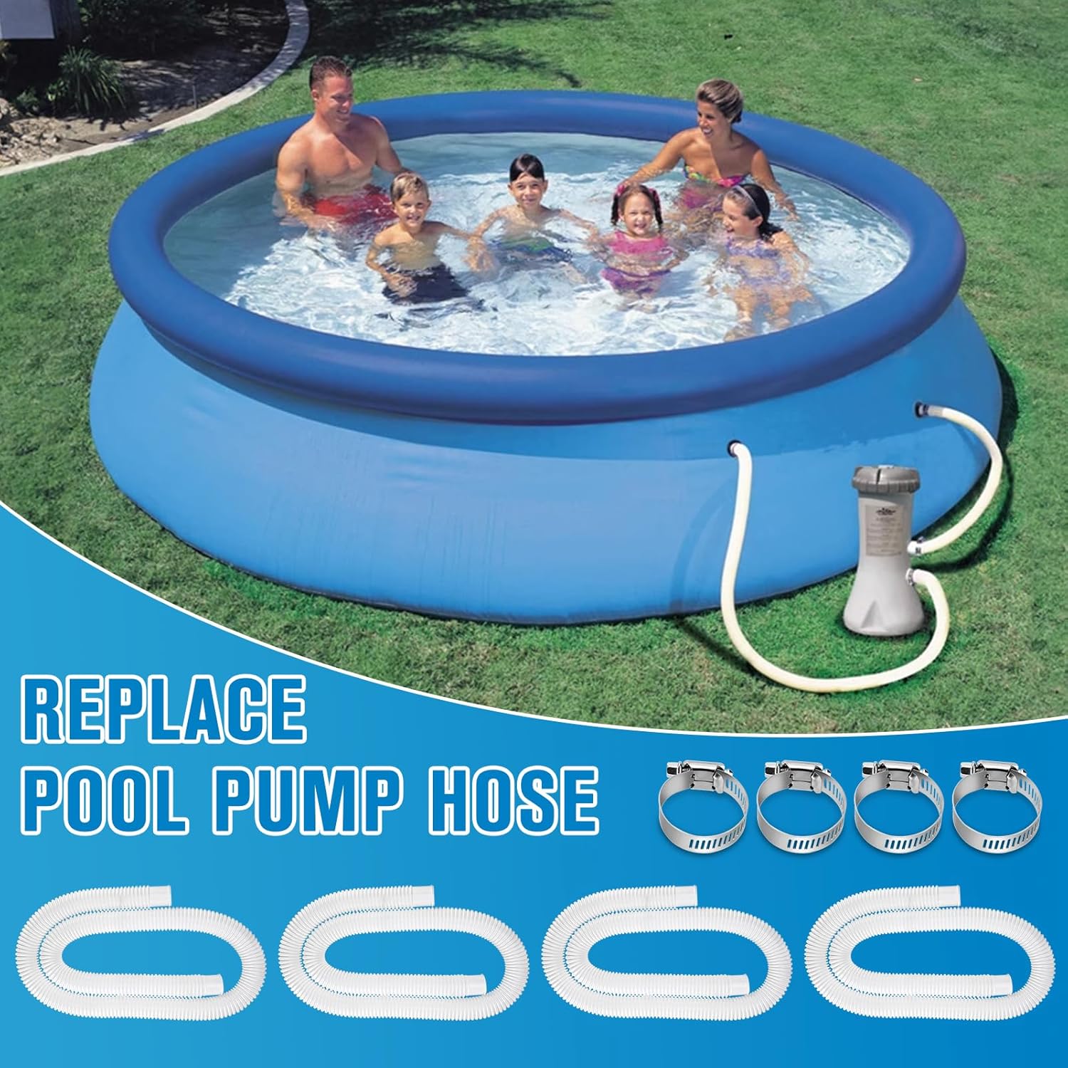 Pool Hoses for Above Ground Pools,1.25 x 59 Inch Filter Hose,Compatible with Intex Pump 607,637 With 8 Metal Clamps (3 Pack) (3) - - Image 7