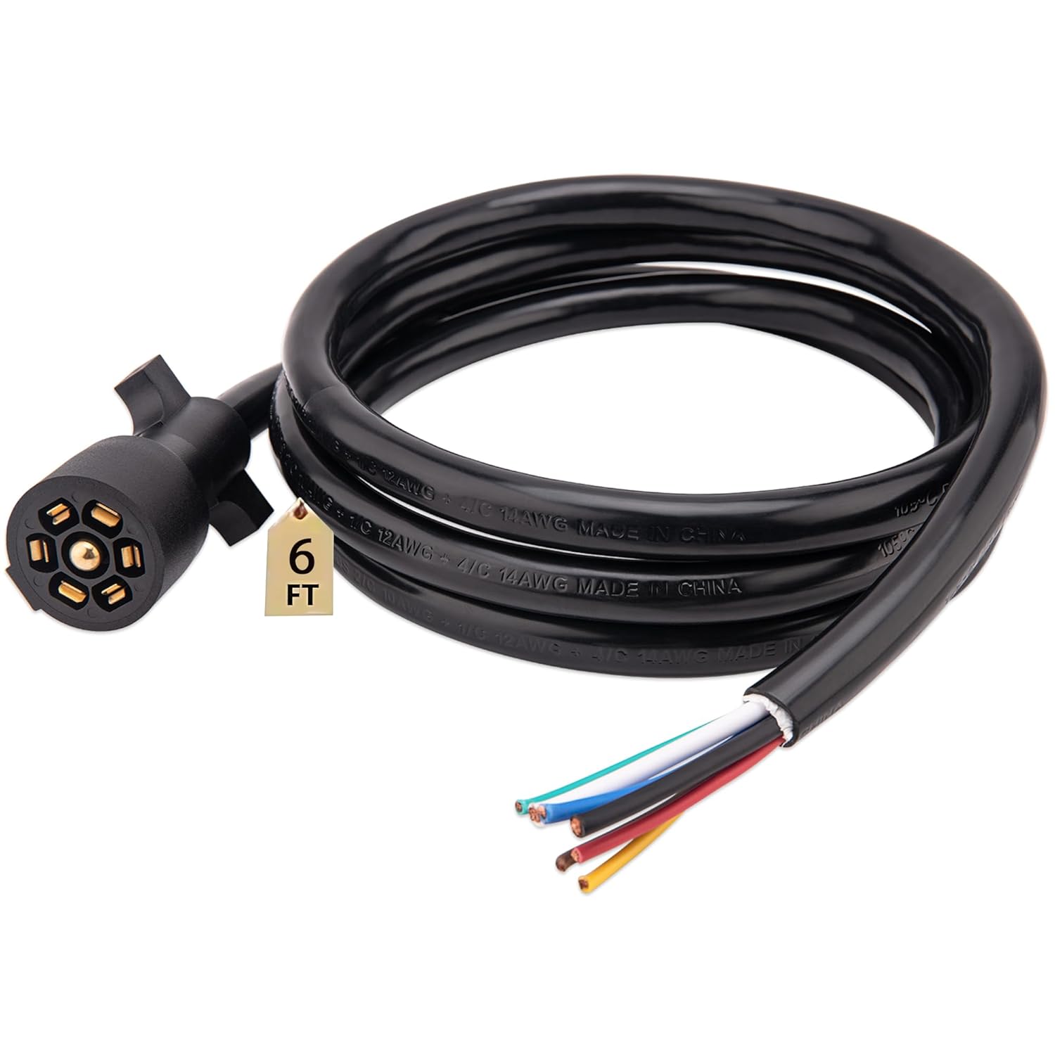 Trailer Wiring Harness,7 Pin Plug,7 Way Wire,6-Feet,Designed for RV Trailers, caravans, Food Vans and Other Towed Vehicles (6 FT) - 6 FT (No Box) - Image 1