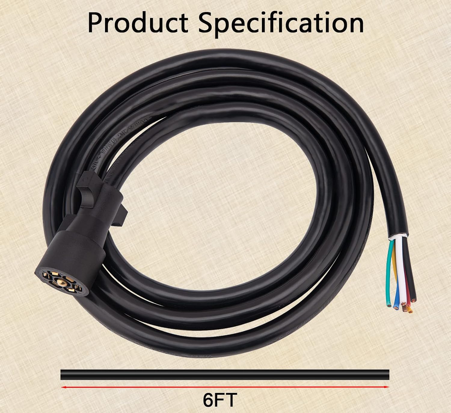 Trailer Wiring Harness,7 Pin Plug,7 Way Wire,6-Feet,Designed for RV Trailers, caravans, Food Vans and Other Towed Vehicles (6 FT) - 6 FT (No Box) - Image 2
