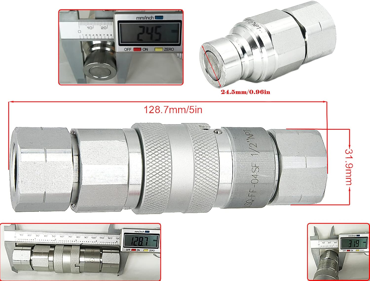 Flat Face Hydraulic Couplers,1/2