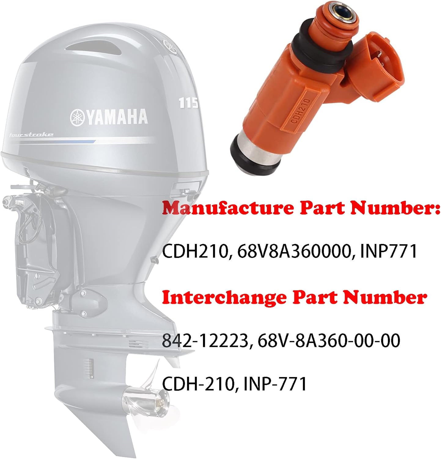 CDH210 OE Fuel Injectors - 68V8A3600000,For 1999-2015 Yama-ha Outboard 115HP Mitsubishi Eclipse INP-771 842-1223 - Image 2