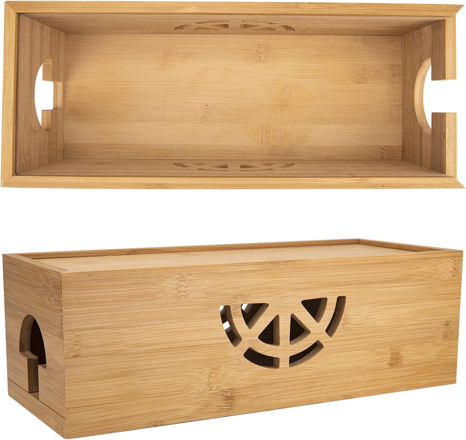 Cable Management Box,Cord Organizer Box,Bamboo Box for fit Desk Computer USB Behind TV Home Hall Power - - Image 1