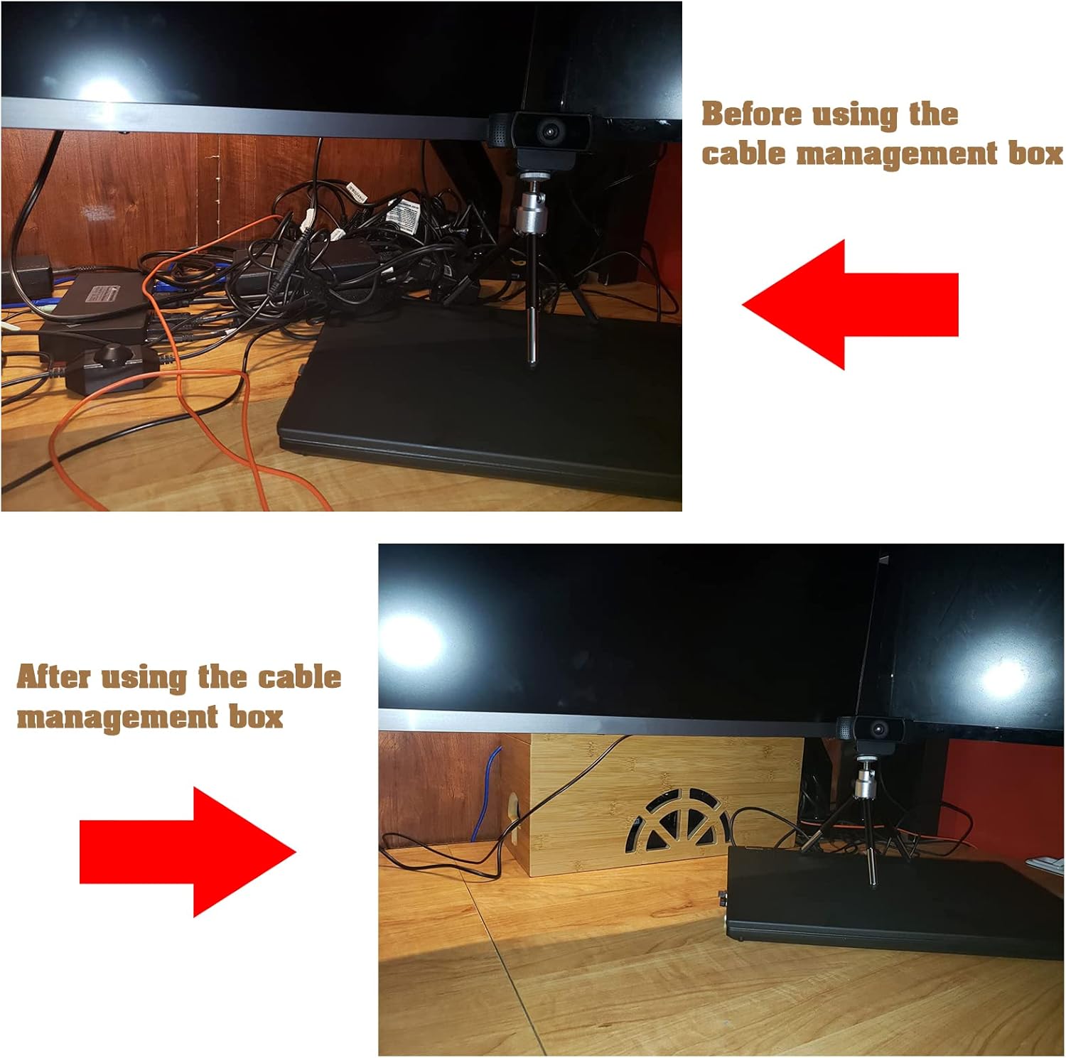 Cable Management Box,Cord Organizer Box,Bamboo Box for fit Desk Computer USB Behind TV Home Hall Power - - Image 2