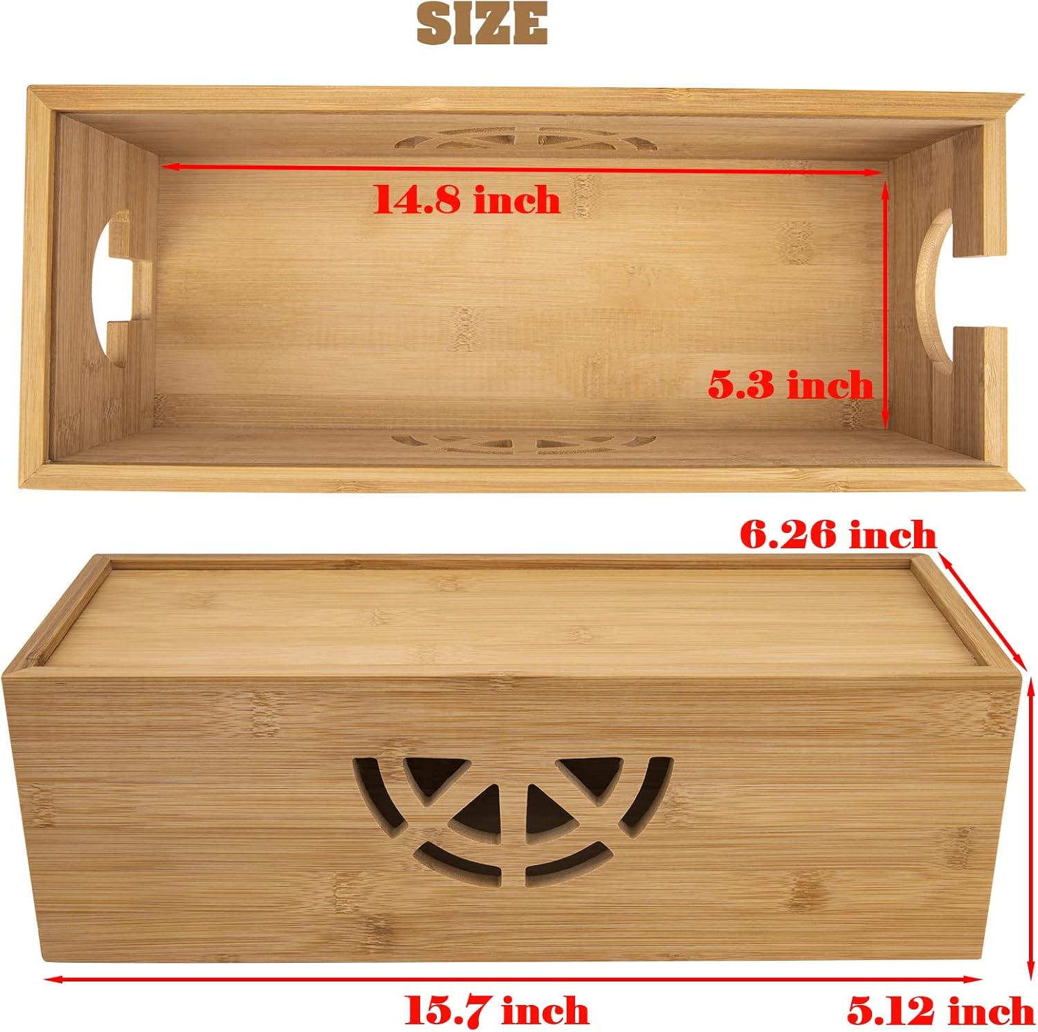 Cable Management Box,Cord Organizer Box,Bamboo Box for fit Desk Computer USB Behind TV Home Hall Power - - Image 4