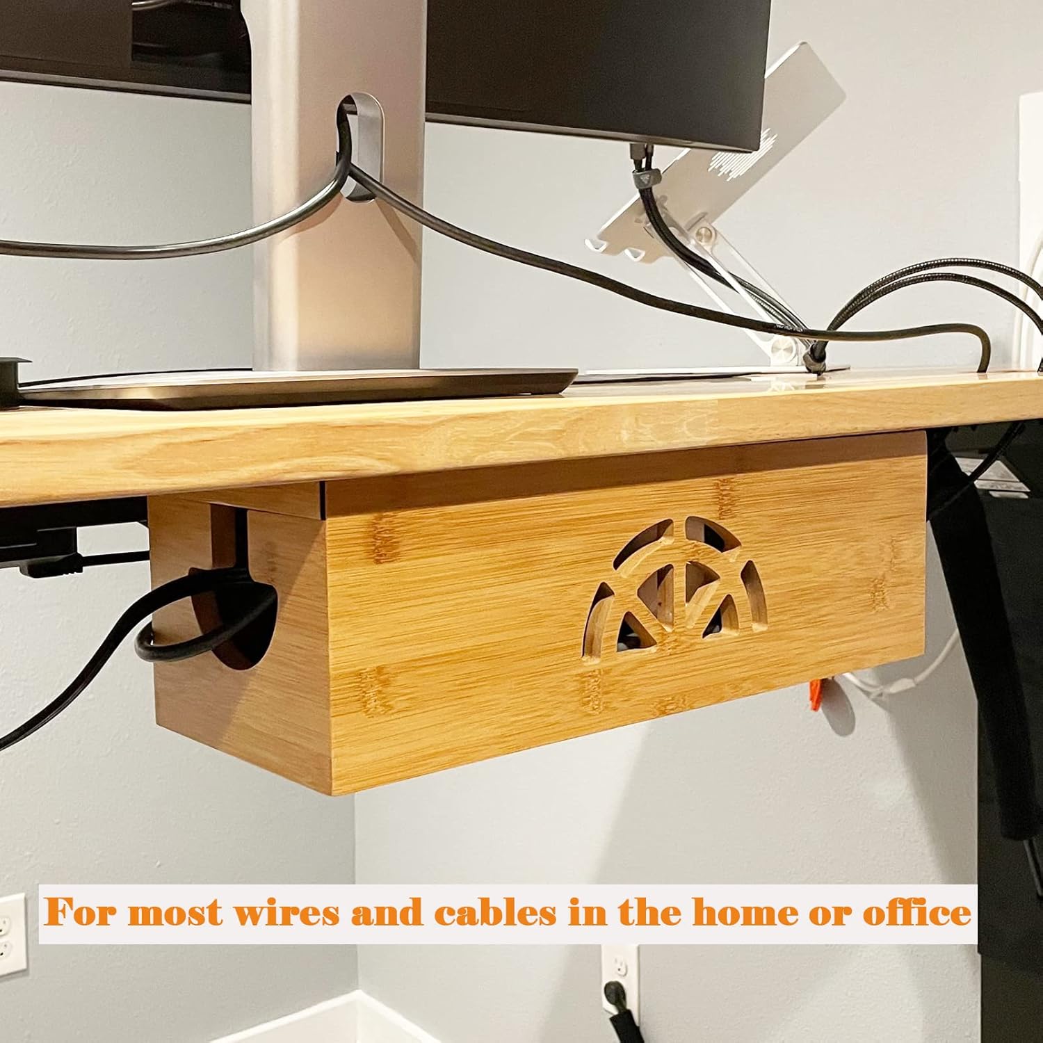 Cable Management Box,Cord Organizer Box,Bamboo Box for fit Desk Computer USB Behind TV Home Hall Power - - Image 5
