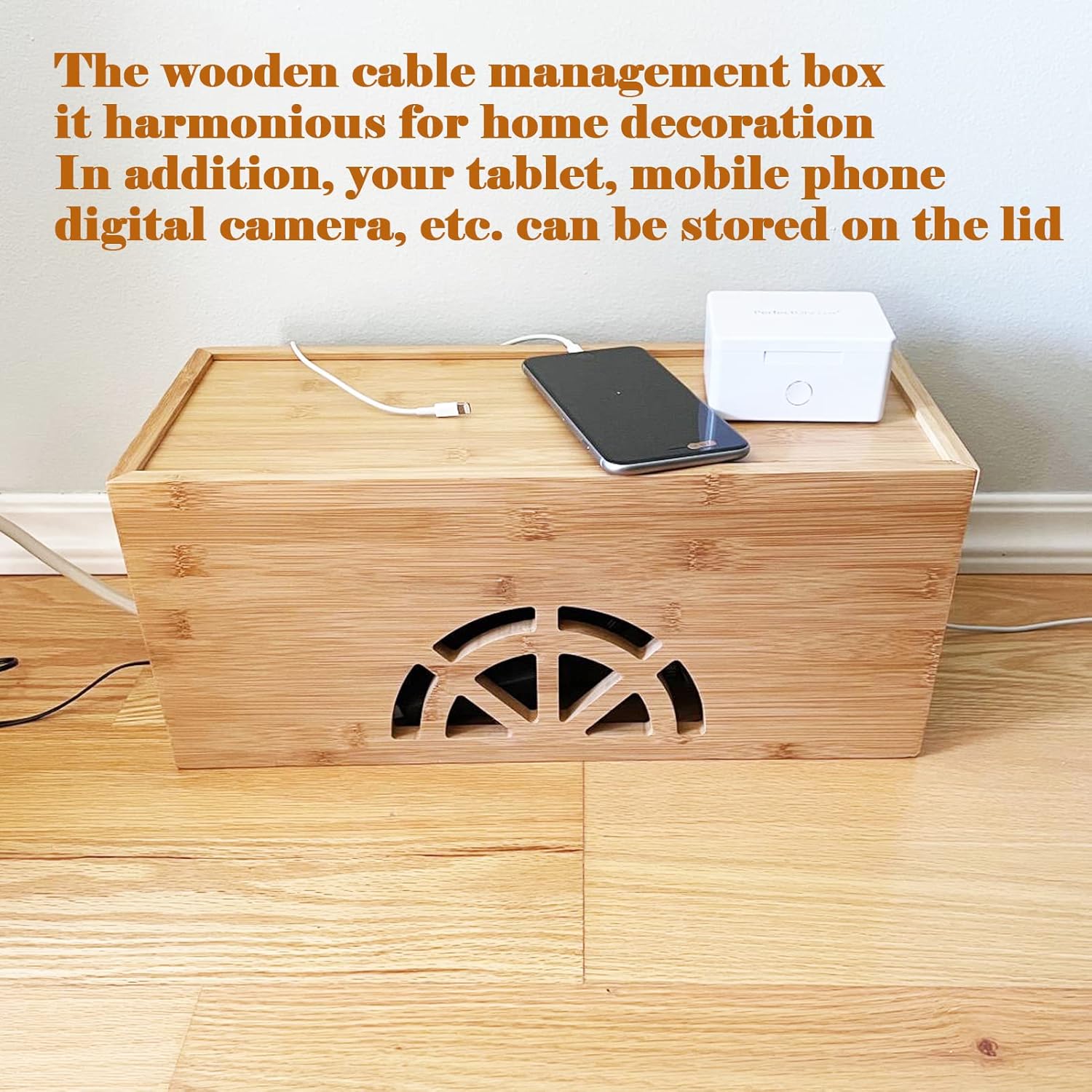 Cable Management Box,Cord Organizer Box,Bamboo Box for fit Desk Computer USB Behind TV Home Hall Power - - Image 6