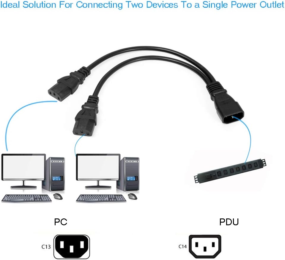UPS Server Y Splitter C14 to 2 x C13 Power Extension Cable - Image 8