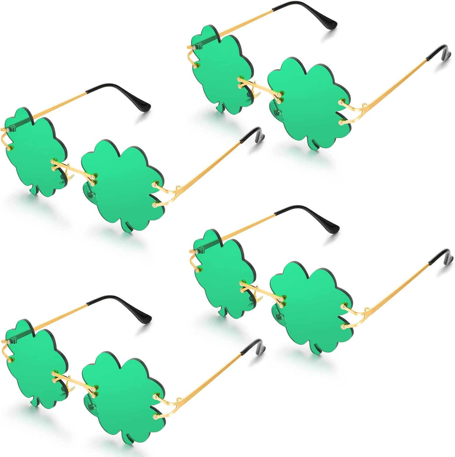 4 Pairs St. Patrick's Day Glasses Accessories Irish Shamrock Sunglasses Decor Party Favors Supplies Leprechaun Costume Green for Women Men - - Image 1