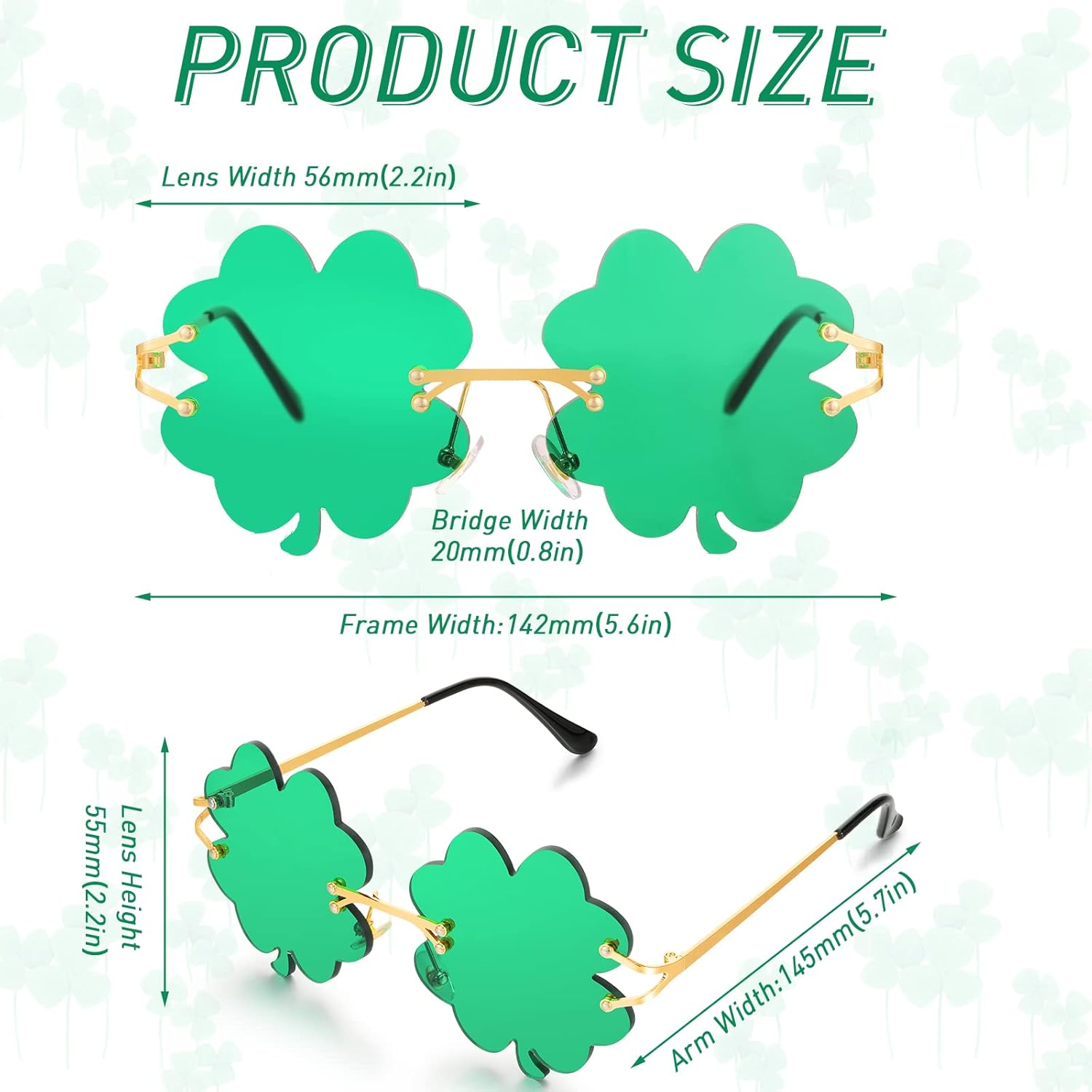 4 Pairs St. Patrick's Day Glasses Accessories Irish Shamrock Sunglasses Decor Party Favors Supplies Leprechaun Costume Green for Women Men - - Image 2