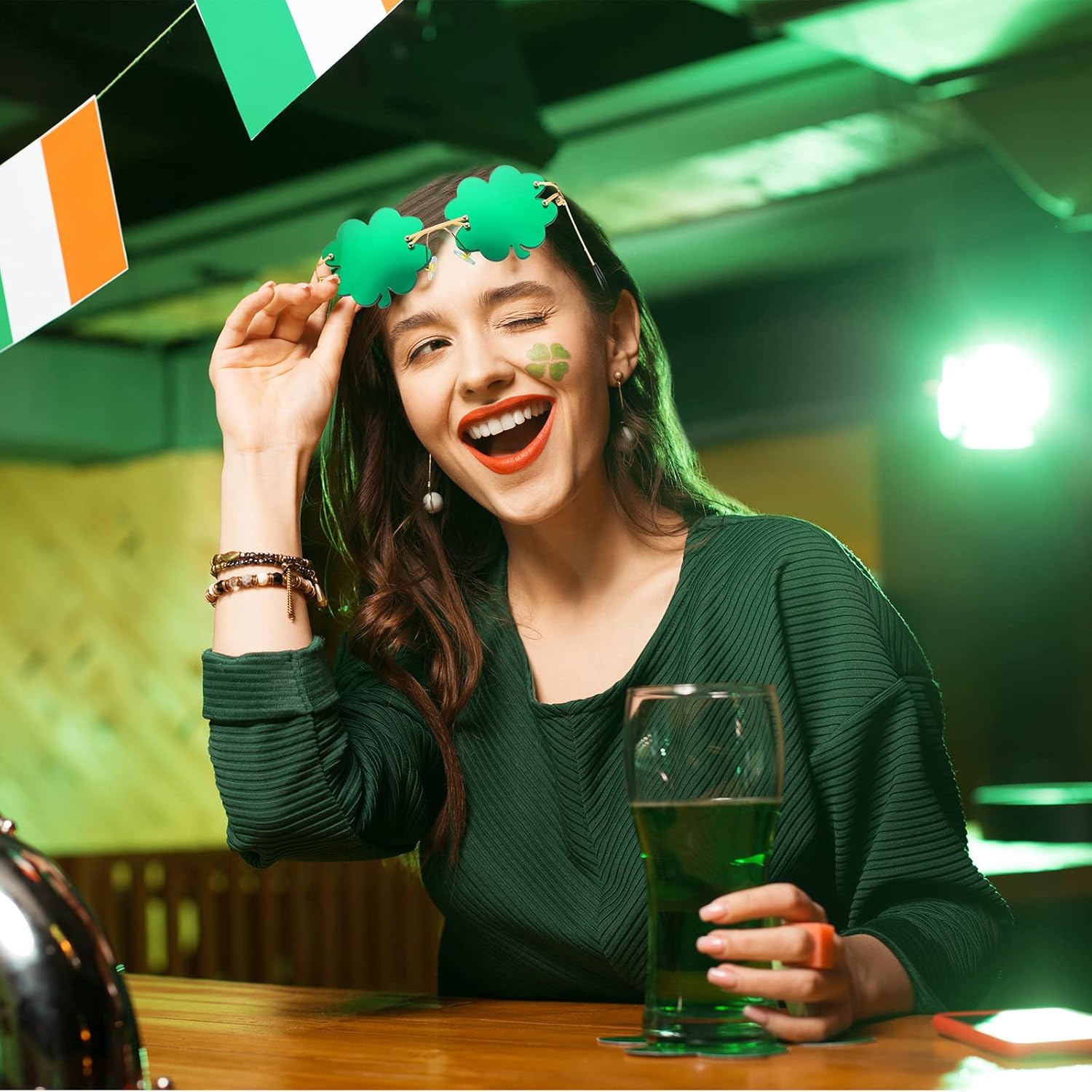 4 Pairs St. Patrick's Day Glasses Accessories Irish Shamrock Sunglasses Decor Party Favors Supplies Leprechaun Costume Green for Women Men - - Image 5
