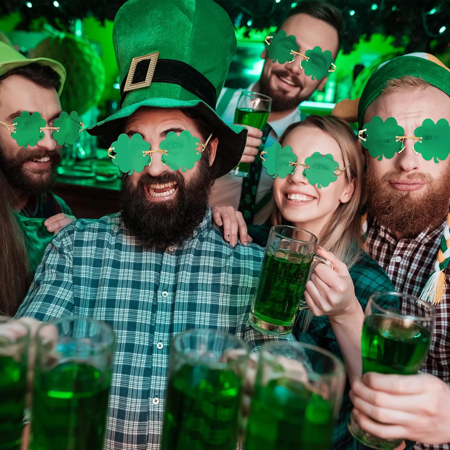 4 Pairs St. Patrick's Day Glasses Accessories Irish Shamrock Sunglasses Decor Party Favors Supplies Leprechaun Costume Green for Women Men - - Image 6