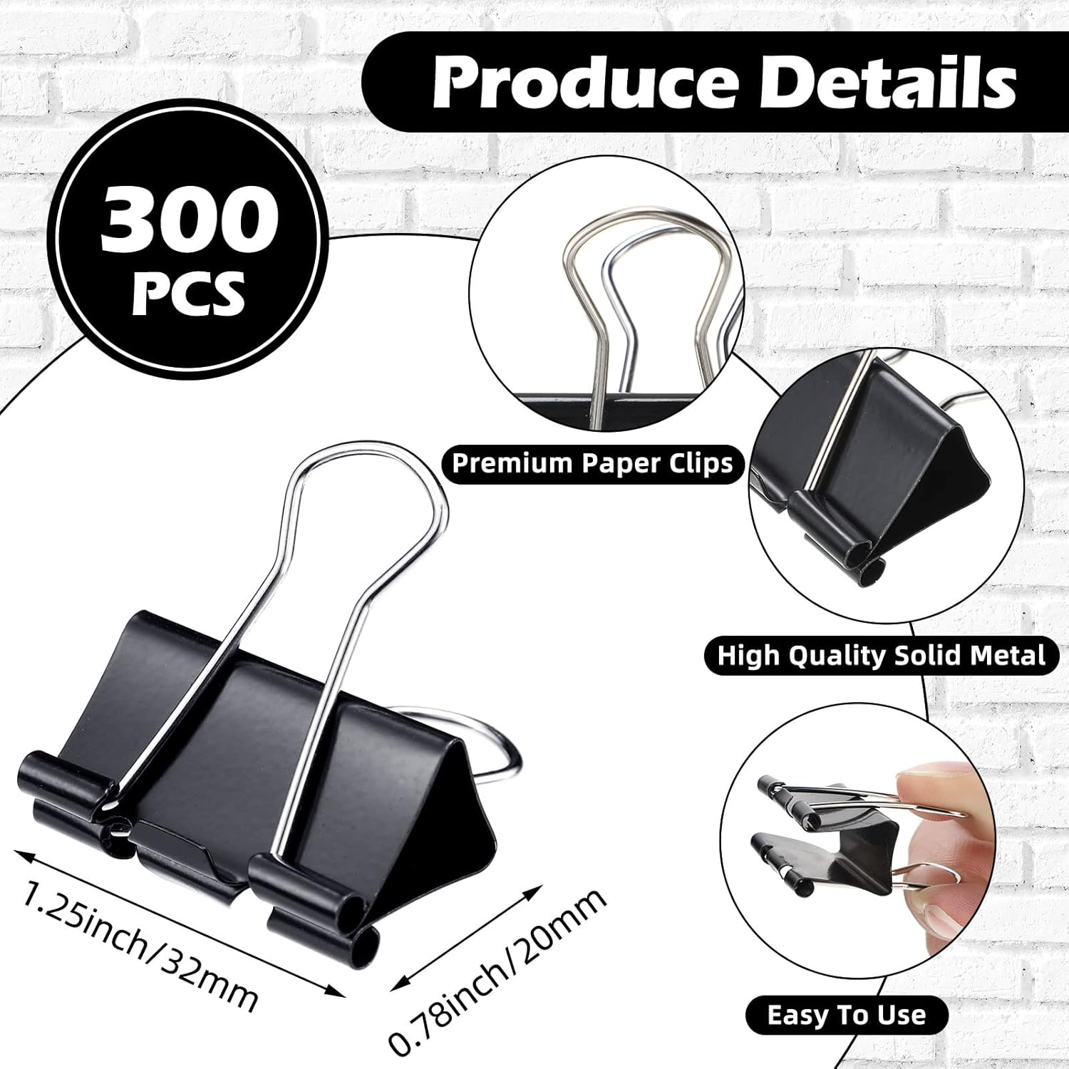 300 Pcs Medium Binder Clips Sturdy 1.25 Inch Black Paper Med Office Supplies Clamps for Teachers Students School Business - Image 2