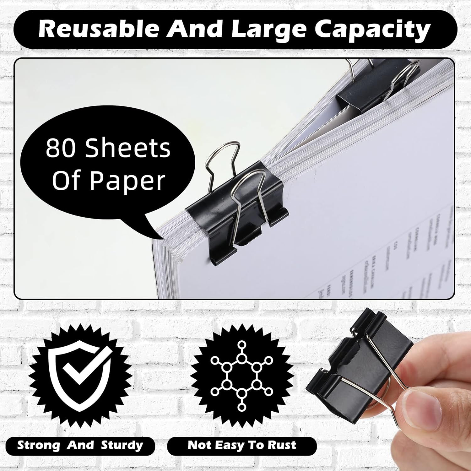 300 Pcs Medium Binder Clips Sturdy 1.25 Inch Black Paper Med Office Supplies Clamps for Teachers Students School Business - Image 3