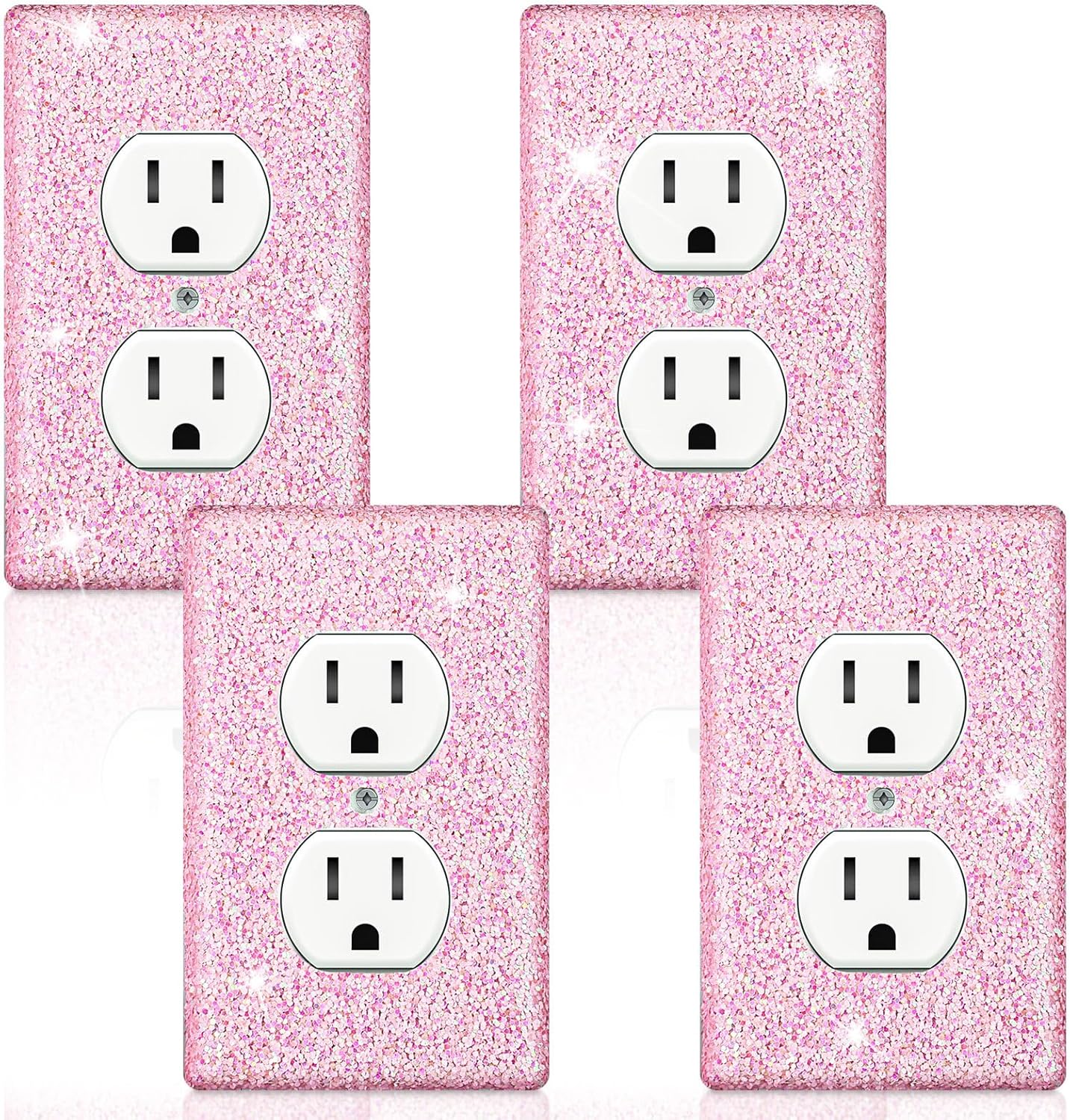 4 Pcs Glitter Light Switch Covers Bling Outlet Wall Plate Preppy Gift for Nursery Decor Women Teens Room Decor(Pink) Pink - - Image 1