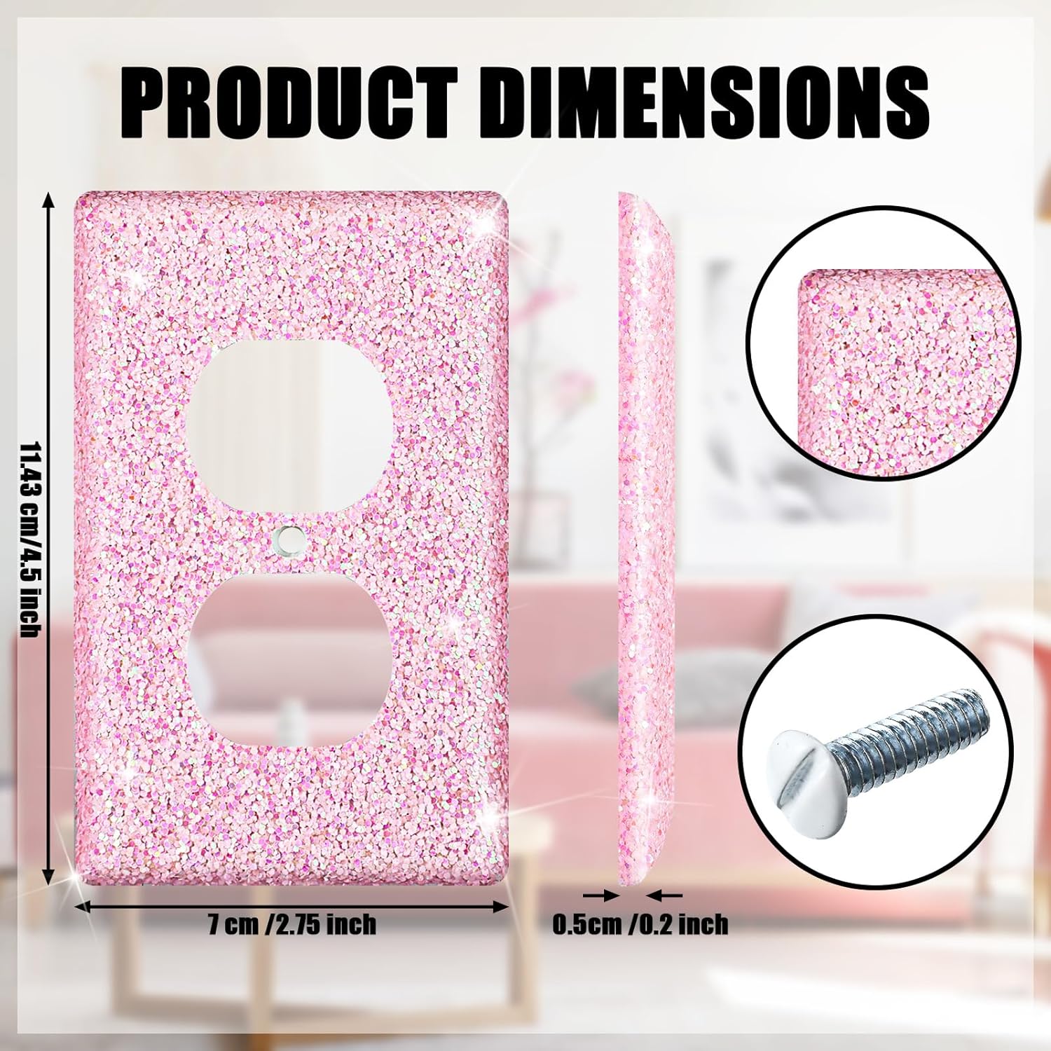 4 Pcs Glitter Light Switch Covers Bling Outlet Wall Plate Preppy Gift for Nursery Decor Women Teens Room Decor(Pink) Pink - - Image 2